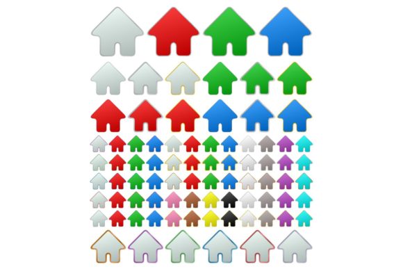 Metal Home Icon, Button Set